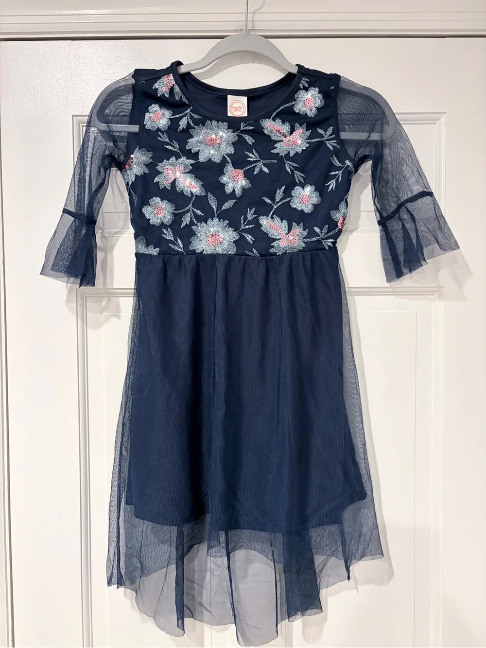 wonder nation Navy Floral Tulle Dress with Pink Accents